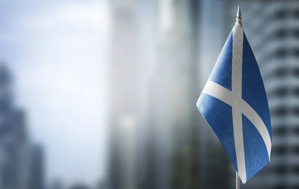 A small flag of Scotland on the background of a blurred background — Stock Photo, Image
