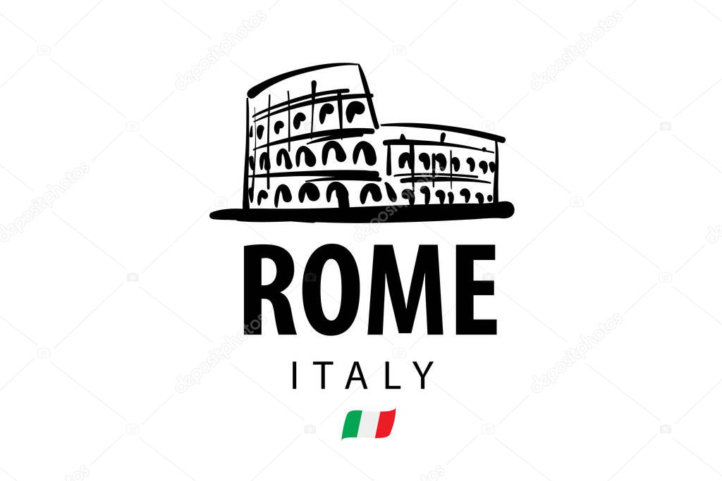 Vector drawing of the Colosseum in Rome on a white background.