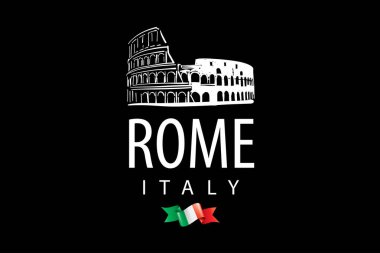 Roma 'daki Kolezyum' un vektör çizimi siyah arka planda