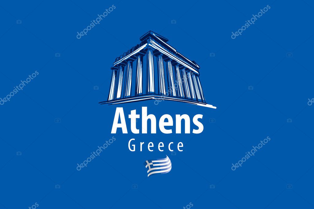 Vector illustration of an ancient Greek building in Athens Greece.