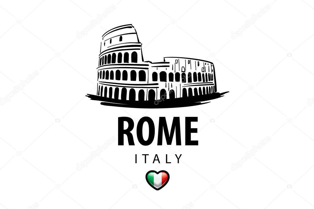 Vector drawing of the Colosseum in Rome on a white background.