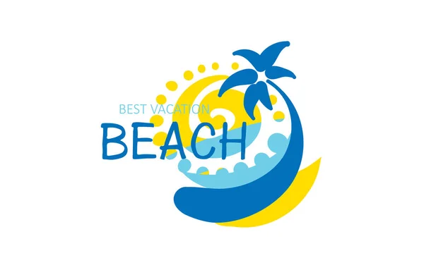 Векторная иконка для пляжа с изображением пальмы и моря — стоковый вектор