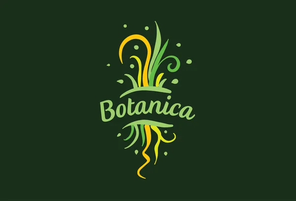 Logo mit der Aufschrift Botanica und bemalten Blättern — Stockvektor