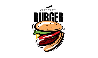 Beyaz arkaplanda el çizimi vektör burger logosu