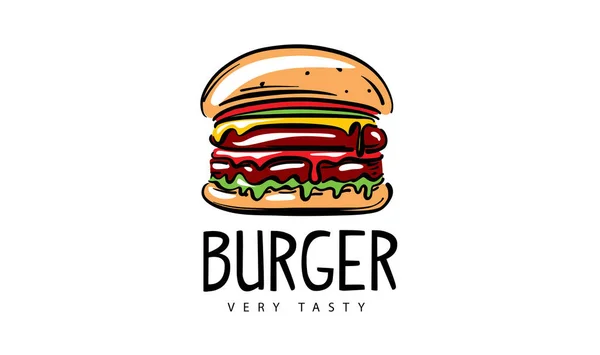 Handgezeichnetes Vektor-Burger-Logo auf weißem Hintergrund — Stockvektor