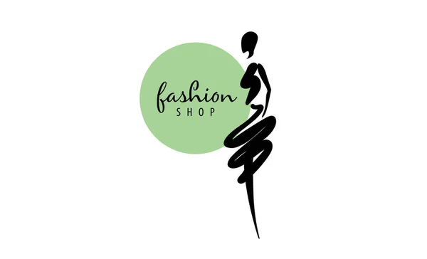 Logo vectoriel pour la mode avec une femme peinte sur fond blanc — Image vectorielle