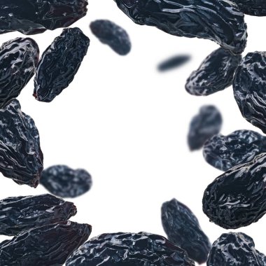 Beyaz arka planda koyu üzümler uçar.