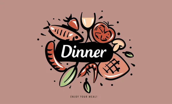A painted set of dinner products in the form of an emblem — Stock Vector