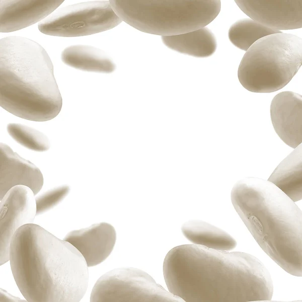 Bílé fazole levitují na bílém pozadí — Stock fotografie