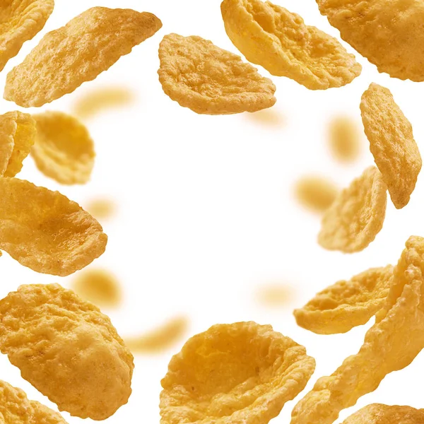 Corn flakes levitate on a white background — Stock Photo, Image