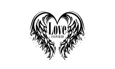 Drawn vector illustration of a heart and wings on a white background clipart