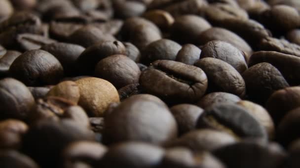 Los granos de café cierran lentamente rotan — Vídeo de stock