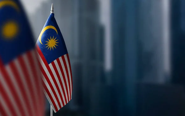 Små flaggor i Malaysia på en suddig bakgrund av staden — Stockfoto
