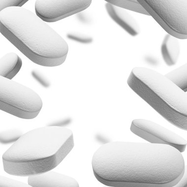 Beyaz tabletler beyaz arkaplanda uçar