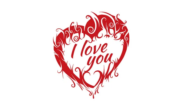 Il cuore e l'iscrizione che ti amo. Carta vettoriale di San Valentino — Vettoriale Stock