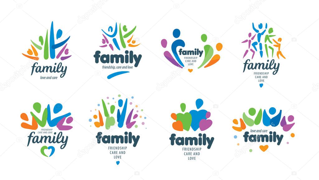 A set of painted abstract family logos on a white background.