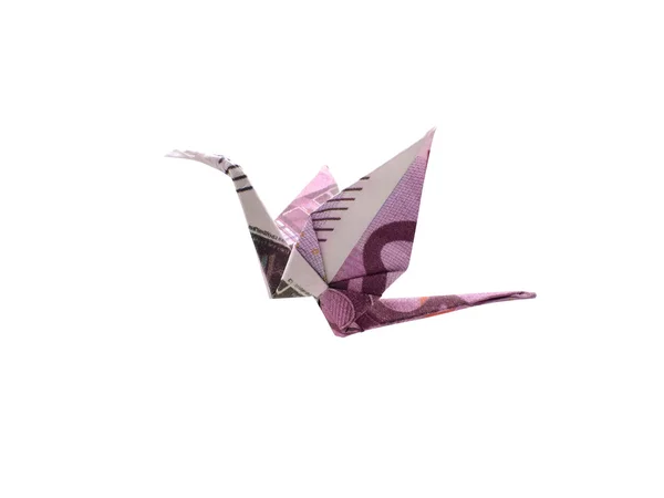Origami vogel gemaakt van vijfhonderd bankbiljetten — Stockfoto