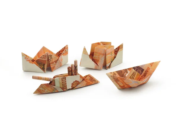 Coleção de navios de origami de cinco mil notas de rublo — Fotografia de Stock