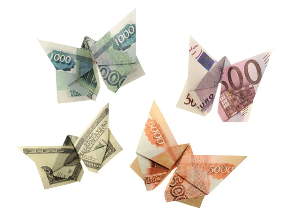 Origami kelebek euro, dolar, Rublesi topluluğu — Stok fotoğraf