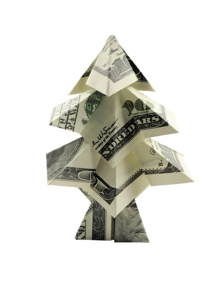 Kerstboom gemaakt van honderd dollarbiljetten — Stockfoto