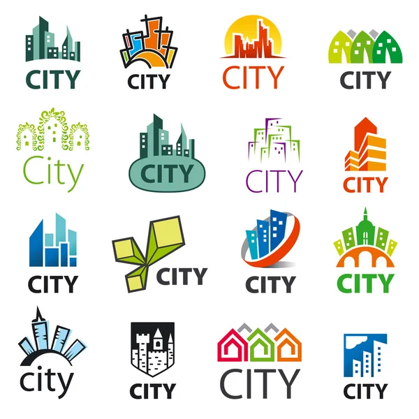 Gran conjunto de logos vectoriales ciudades — Archivo Imágenes Vectoriales