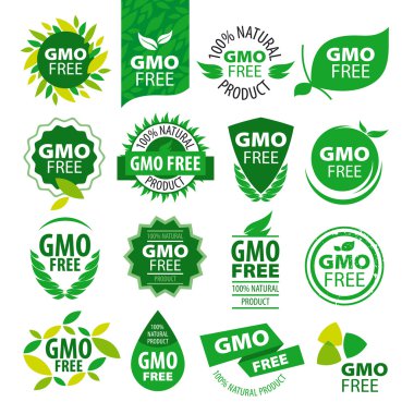 big set of vector logos natural products without GMOs clipart