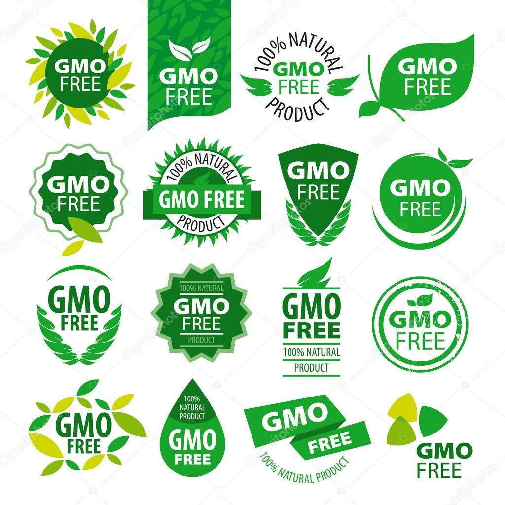 Big set of vector logos natural products without GMOs