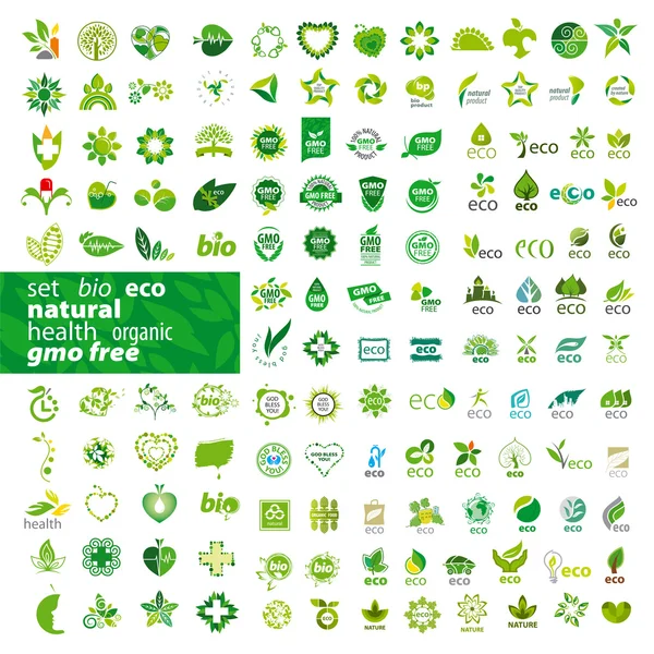 Gran conjunto de logos vectoriales ecología, salud, natural — Vector de stock