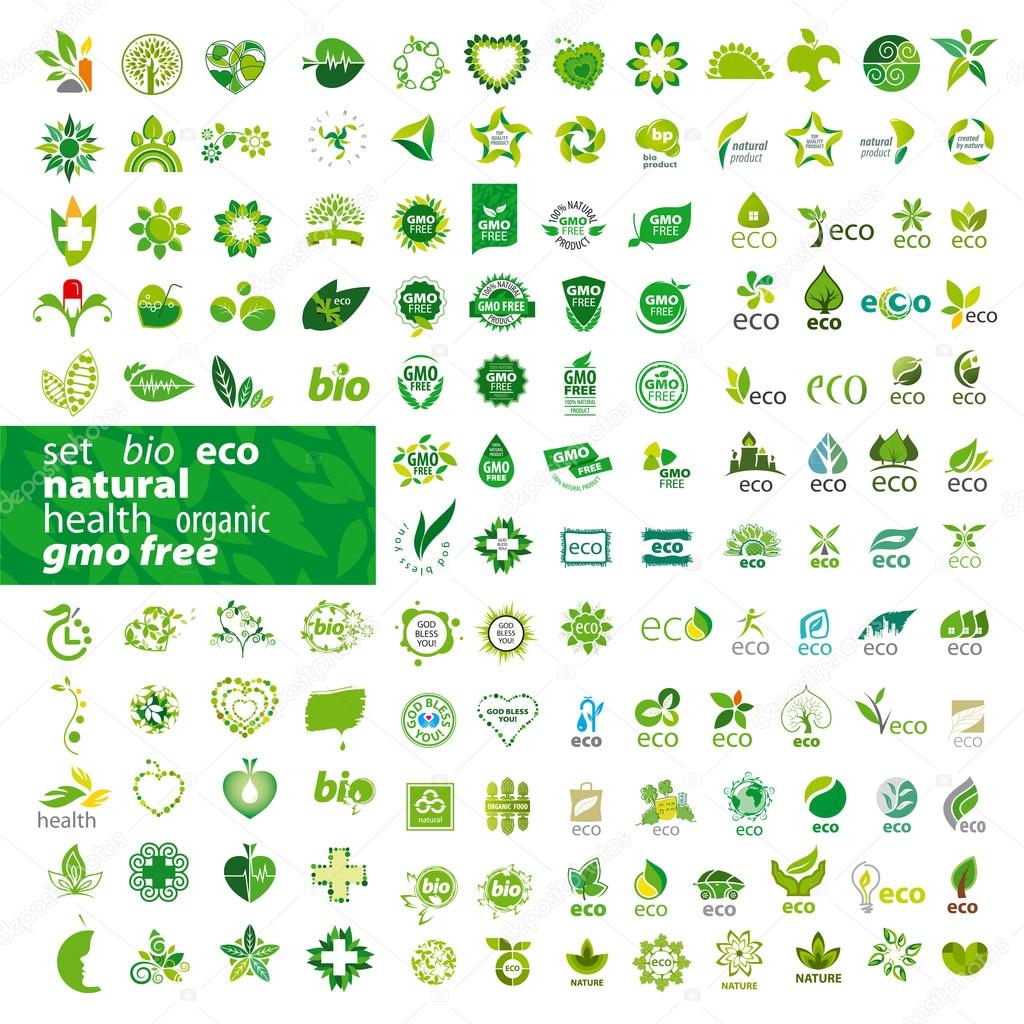 big set of vector logos ecology, health, natural