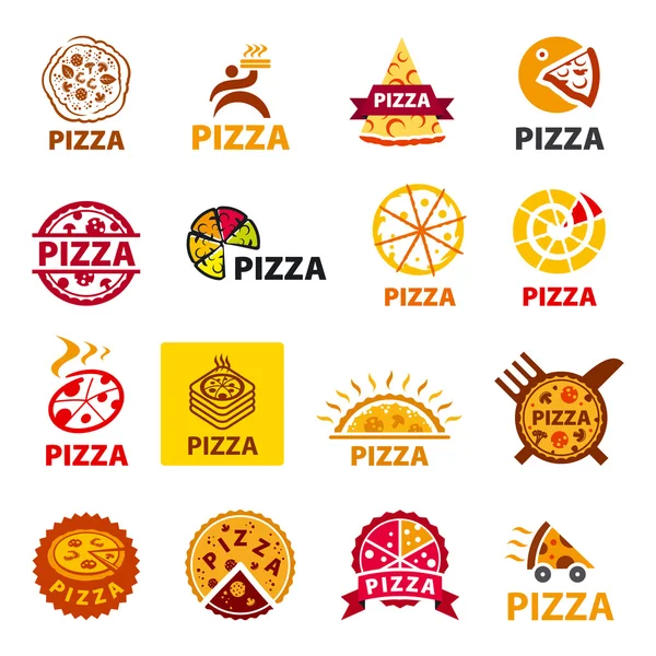 Gran conjunto de vector logos pizza — Vector de stock