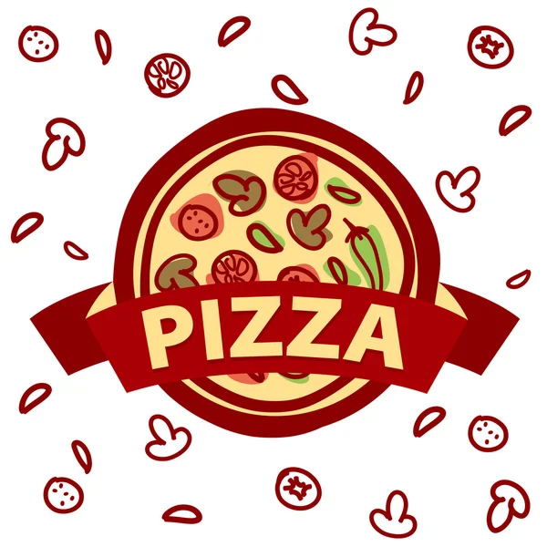 Vector logo pizza redonda e ingredientes — Vector de stock