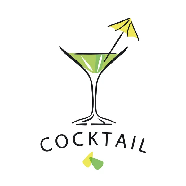 Verre à cocktail à logo vectoriel avec parapluie — Image vectorielle