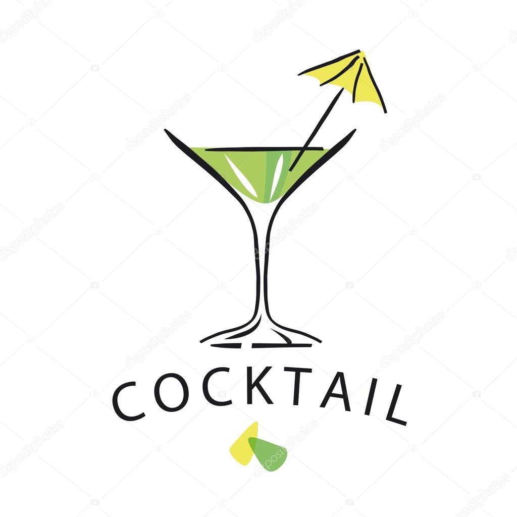 Vector logo cocktail glass with umbrella