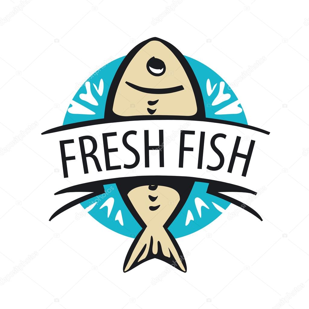 Vector logo fresh fish in a circle and tape