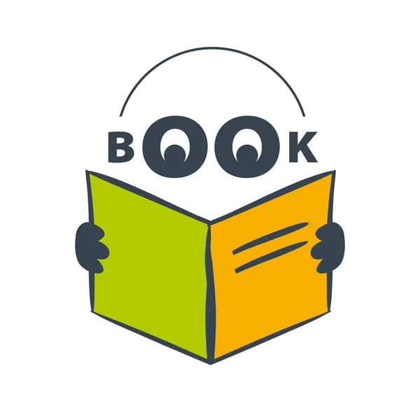 Vector logo karakter met koptelefoon lezen van een boek — Stockvector