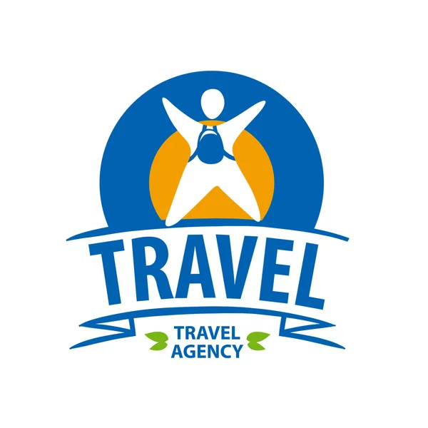 Круглый векторный логотип туриста с рюкзаком — стоковый вектор