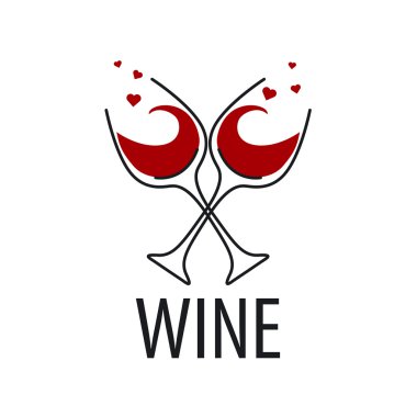 Vector logo glasses of red wine with hearts vector Vector logo glasses of red wine with hearts vector