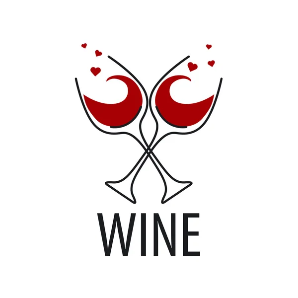 Verres à logo vectoriel de vin rouge avec des coeurs — Image vectorielle