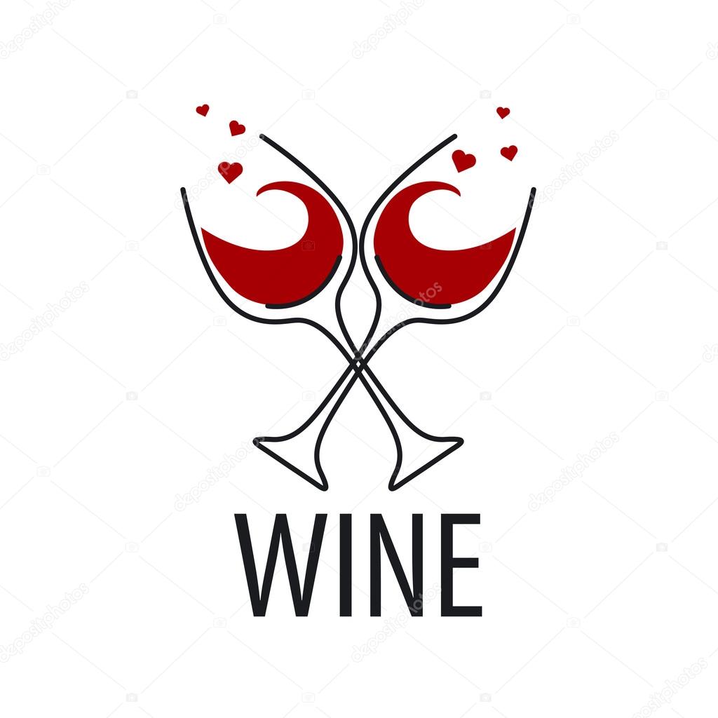 Vector logo glasses of red wine with hearts