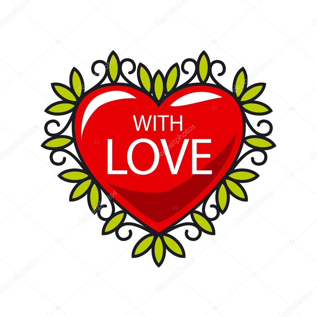 vector logo red heart in floral ornament