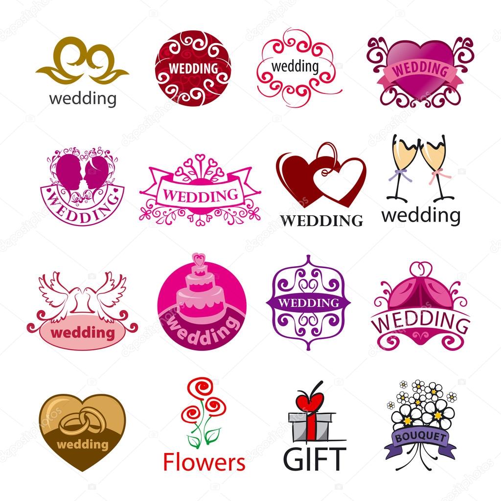 Big set of vector logos for wedding