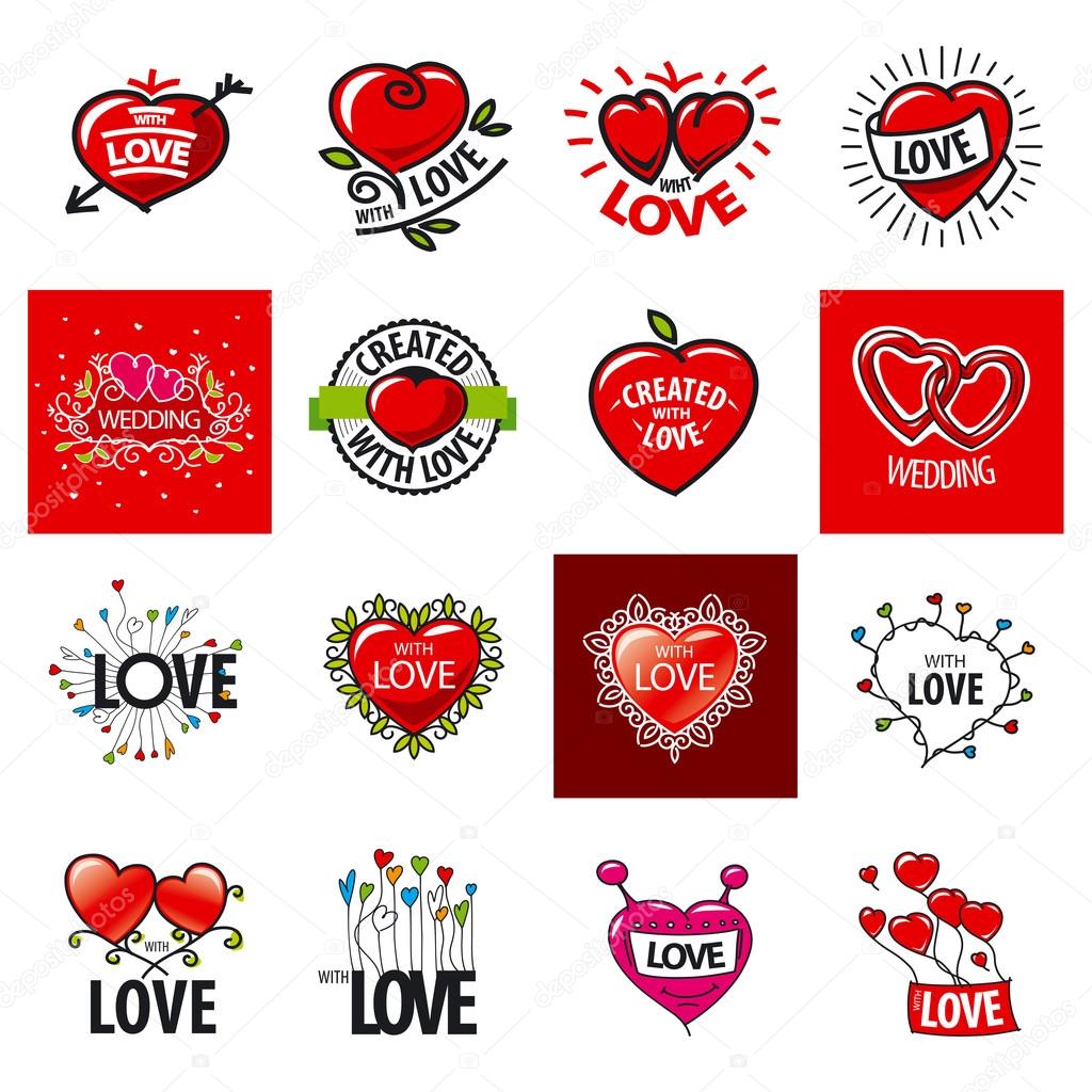 Big set of vector logos heart
