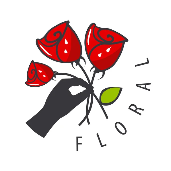 Wektor logo ręka trzyma bukiet kwiatów — Wektor stockowy