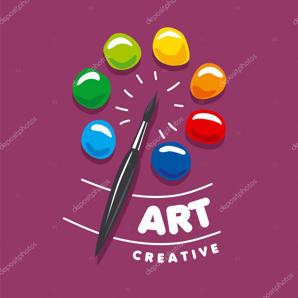 Vector logo brush and palette with paints