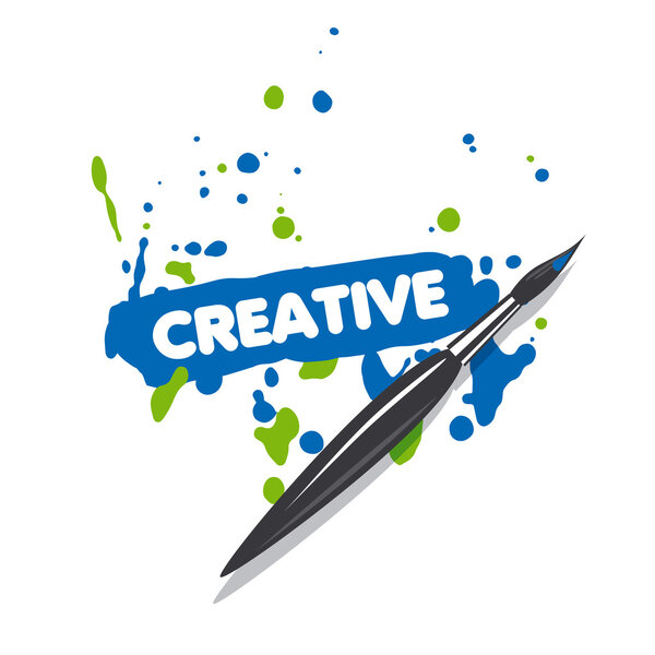 Vector logo cepillo y pintura en aerosol azul y verde — Vector de stock