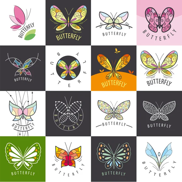Gran conjunto de logos vectoriales mariposas — Archivo Imágenes Vectoriales