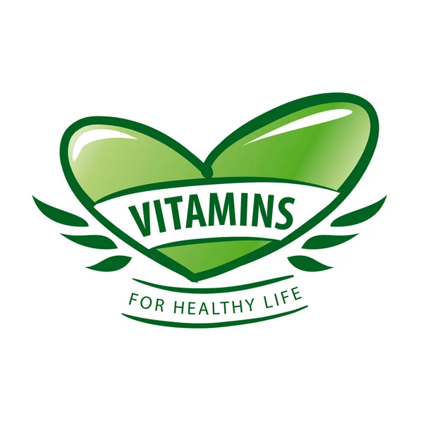 Vitamine del logo vettoriale come cuore verde — Vettoriale Stock