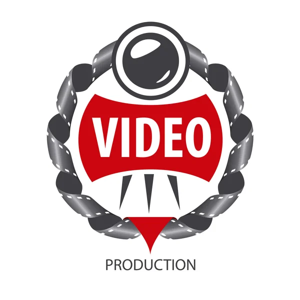 Emblema logo vettoriale della lente e delle videocassette — Vettoriale Stock