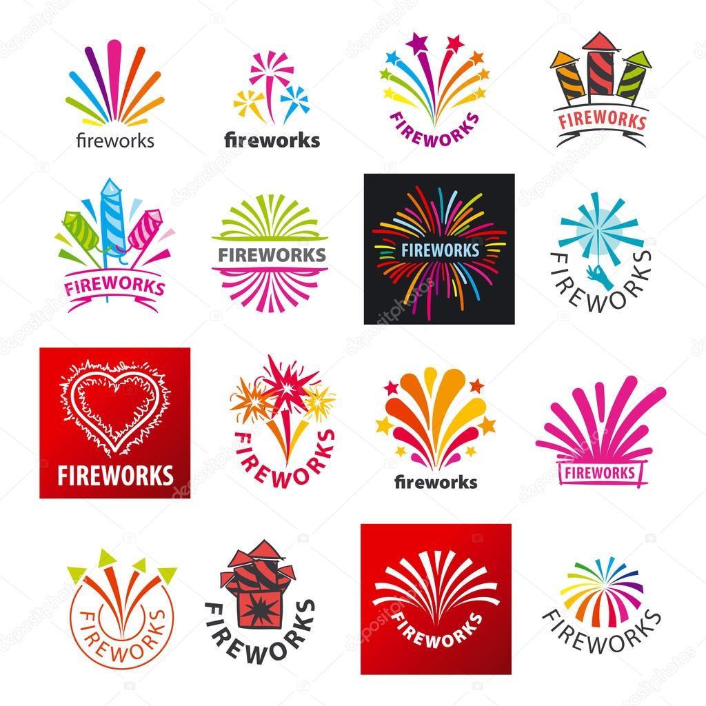 Large set of vector logos fireworks