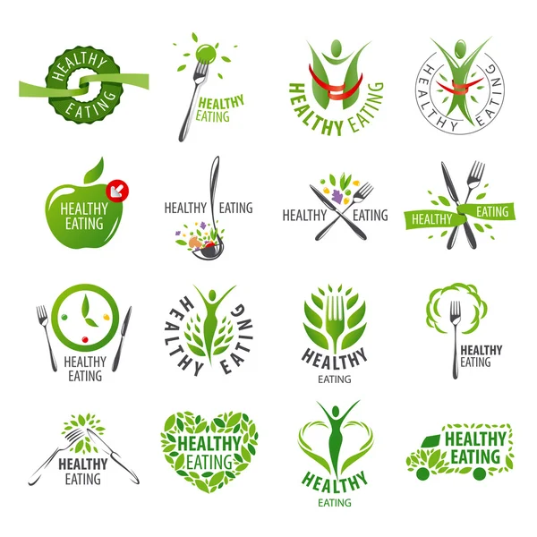 Gran conjunto de logos vectoriales alimentación saludable — Archivo Imágenes Vectoriales